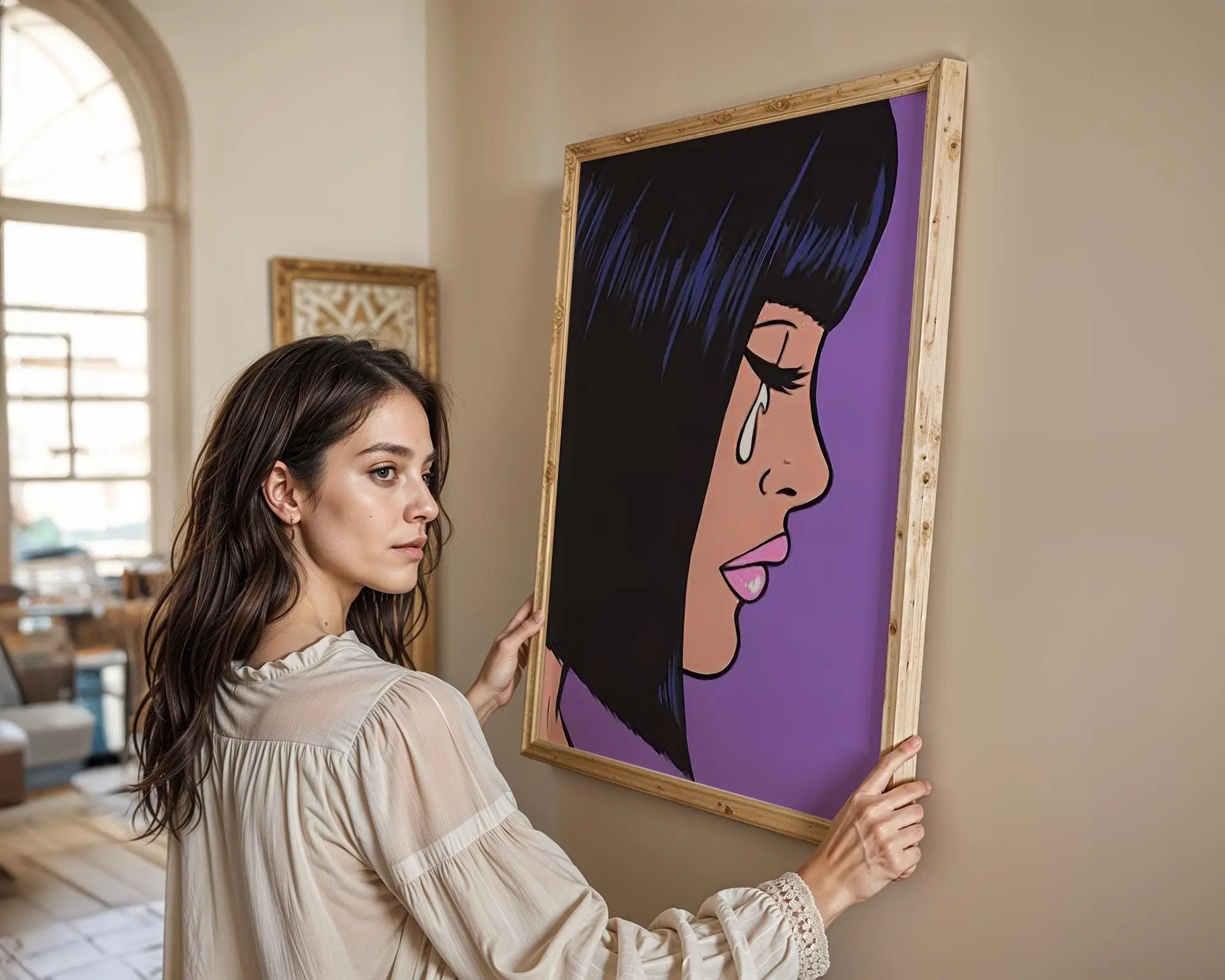 Modern Pop Art | Crying Woman  Poster | Purple Retro Comic Book Print wall art print, modern home decor, unframed artwork by Nomad & Nest
