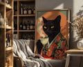 Japanese Poster | Kimono Black Cat Print – Coffee Lover Art wall art print, modern home decor, unframed artwork by Nomad & Nest