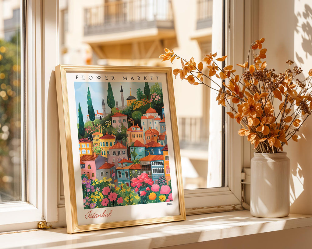 Istanbul Flower Market Print | Vintage Turkish Travel Poster wall art print, modern home decor, unframed artwork by Nomad & Nest