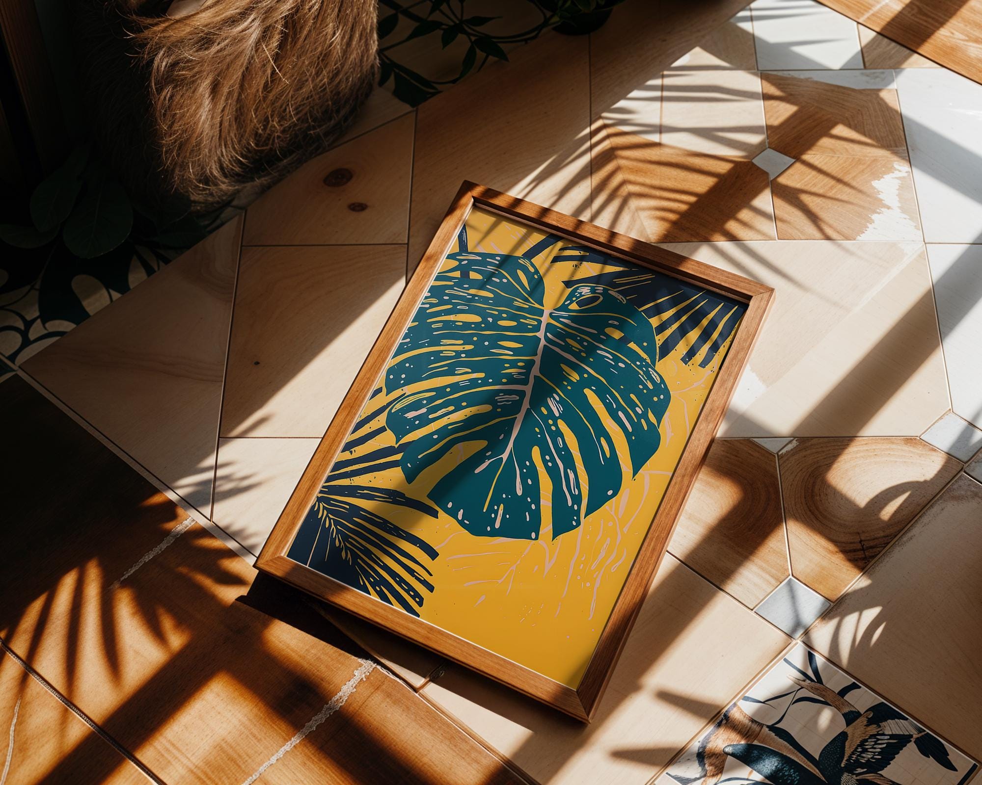 Modern Pop Art | Monstera Leaf  Print | Teal & Yellow Botanical  Decor wall art print, modern home decor, unframed artwork by Nomad & Nest