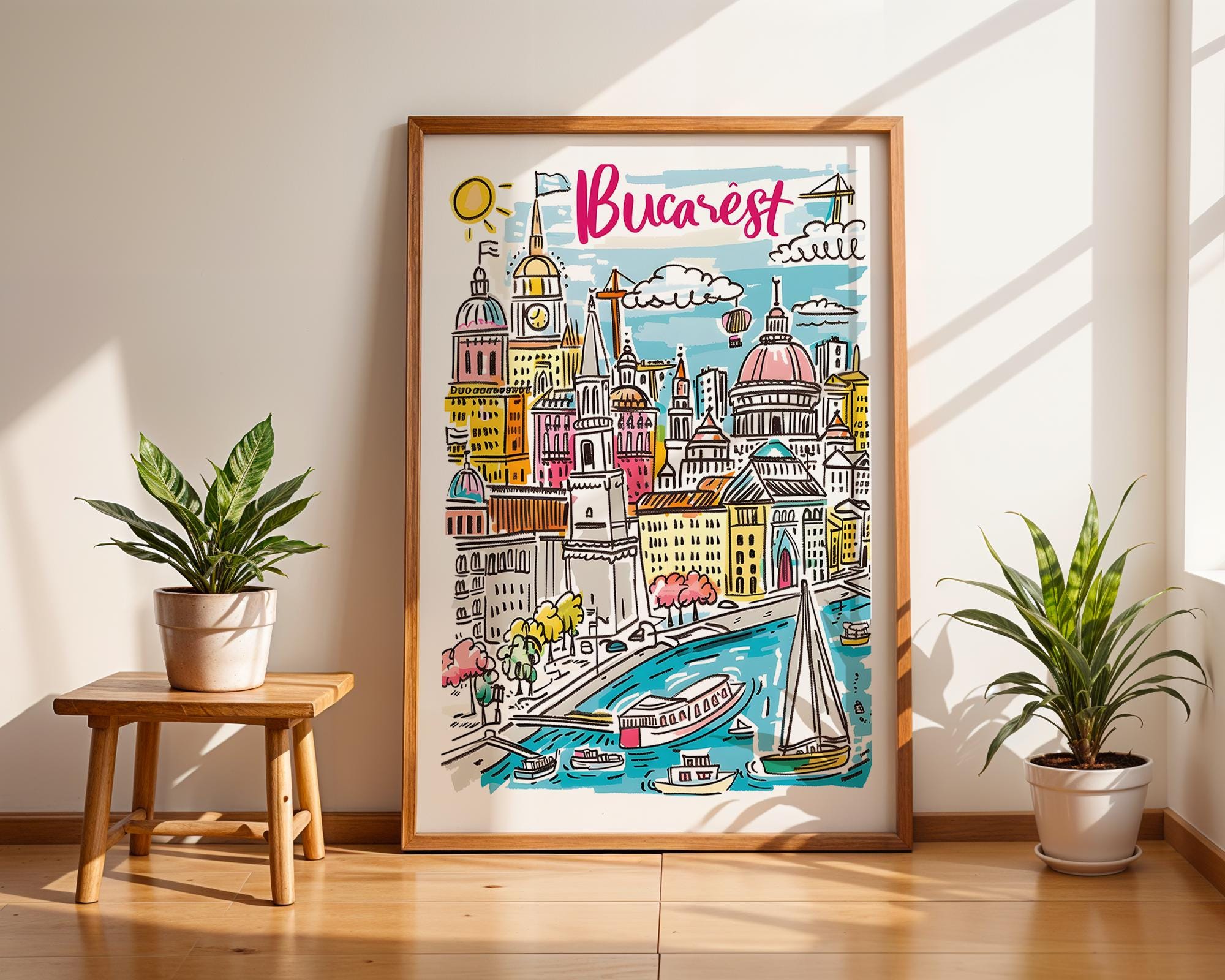 Bucharest Travel Poster | Colorful Illustrated City Print wall art print, modern home decor, unframed artwork by Nomad & Nest