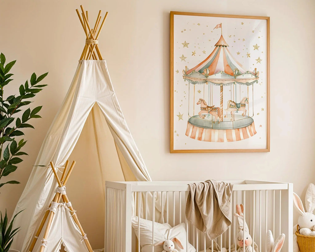 Playroom Ideas | Pastel Carousel Nursery Wall Art | Vintage Fairground Art wall art print, modern home decor, unframed artwork by Nomad & Nest