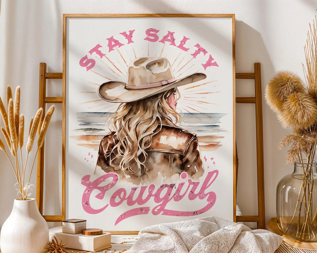 Stay Salty Cowgirl Art Print | Western Coastal Illustration wall art print, modern home decor, unframed artwork by Nomad & Nest