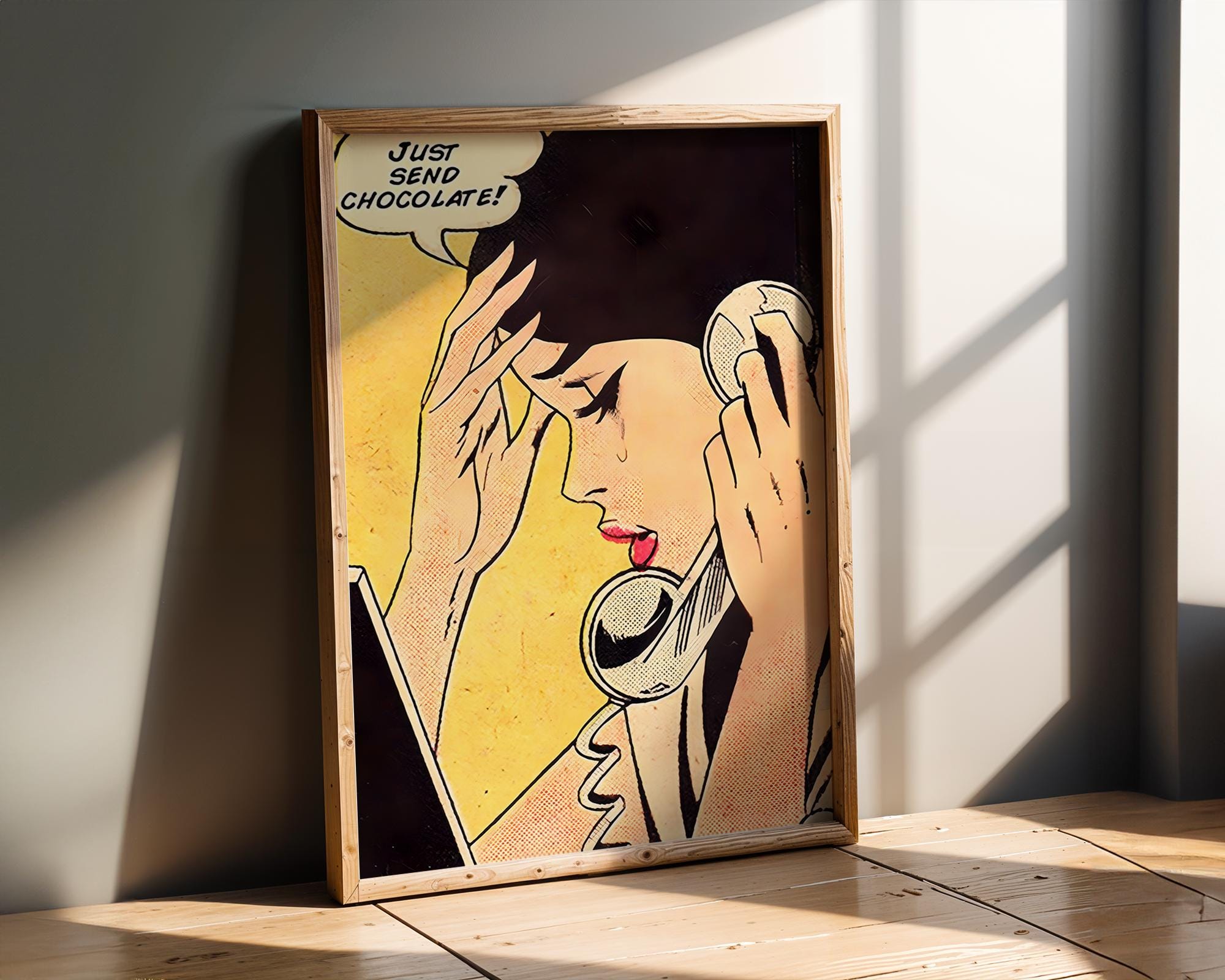 Modern Pop Art | Woman Print | Retro Comic Style, Just Send Chocolate! wall art print, modern home decor, unframed artwork by Nomad & Nest