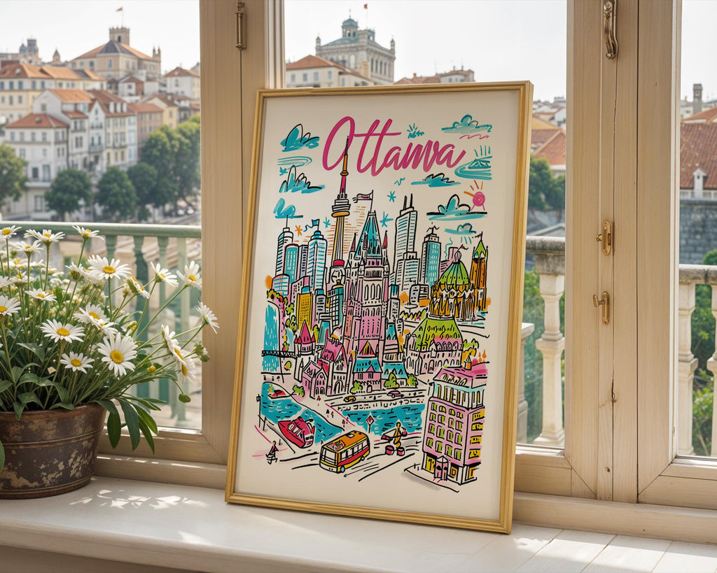 Ottawa Canada Cityscape Print | Colorful Travel Poster wall art print, modern home decor, unframed artwork by Nomad & Nest