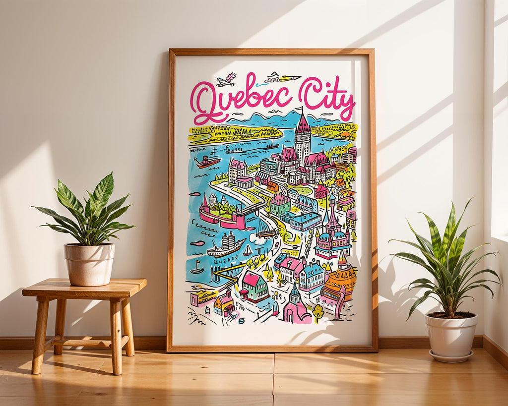 Quebec City Travel Poster | Colorful Canada Cityscape Art wall art print, modern home decor, unframed artwork by Nomad & Nest
