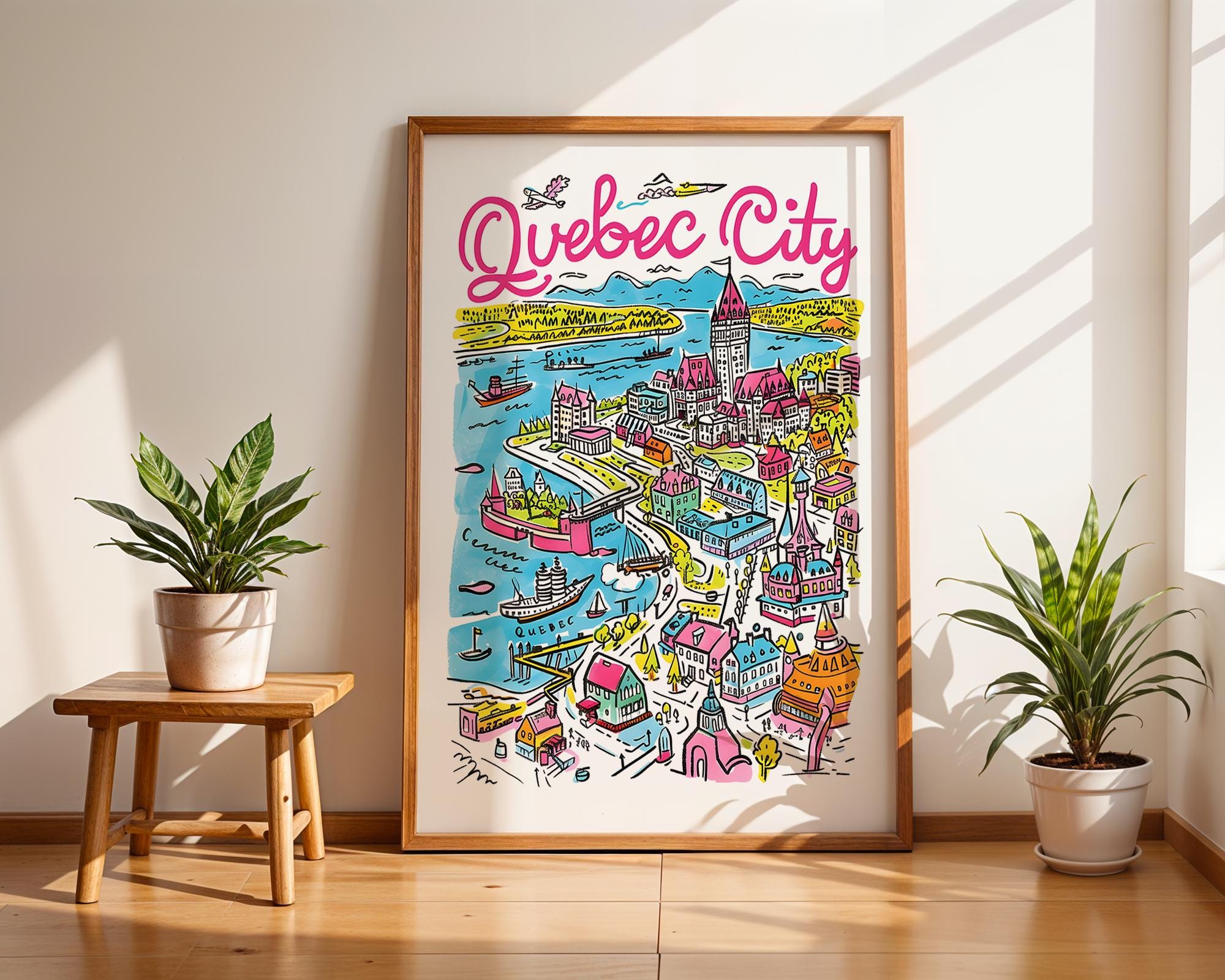 Quebec City Travel Poster | Colorful Canada Cityscape Art wall art print, modern home decor, unframed artwork by Nomad & Nest