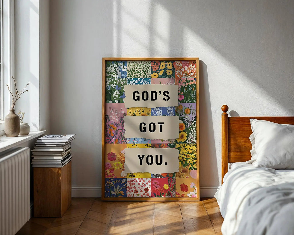 God's Got You Floral Wall Art Print | Christian Encouragement wall art print, modern home decor, unframed artwork by Nomad & Nest