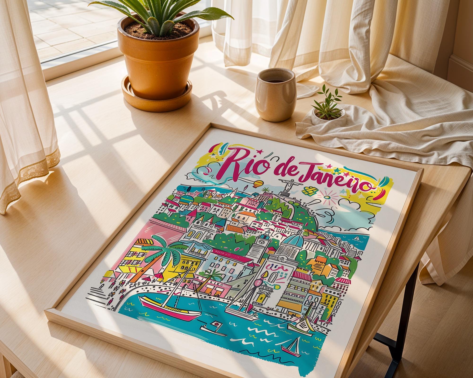 Rio de Janeiro Art Print | Colorful Brazil Travel Poster wall art print, modern home decor, unframed artwork by Nomad & Nest