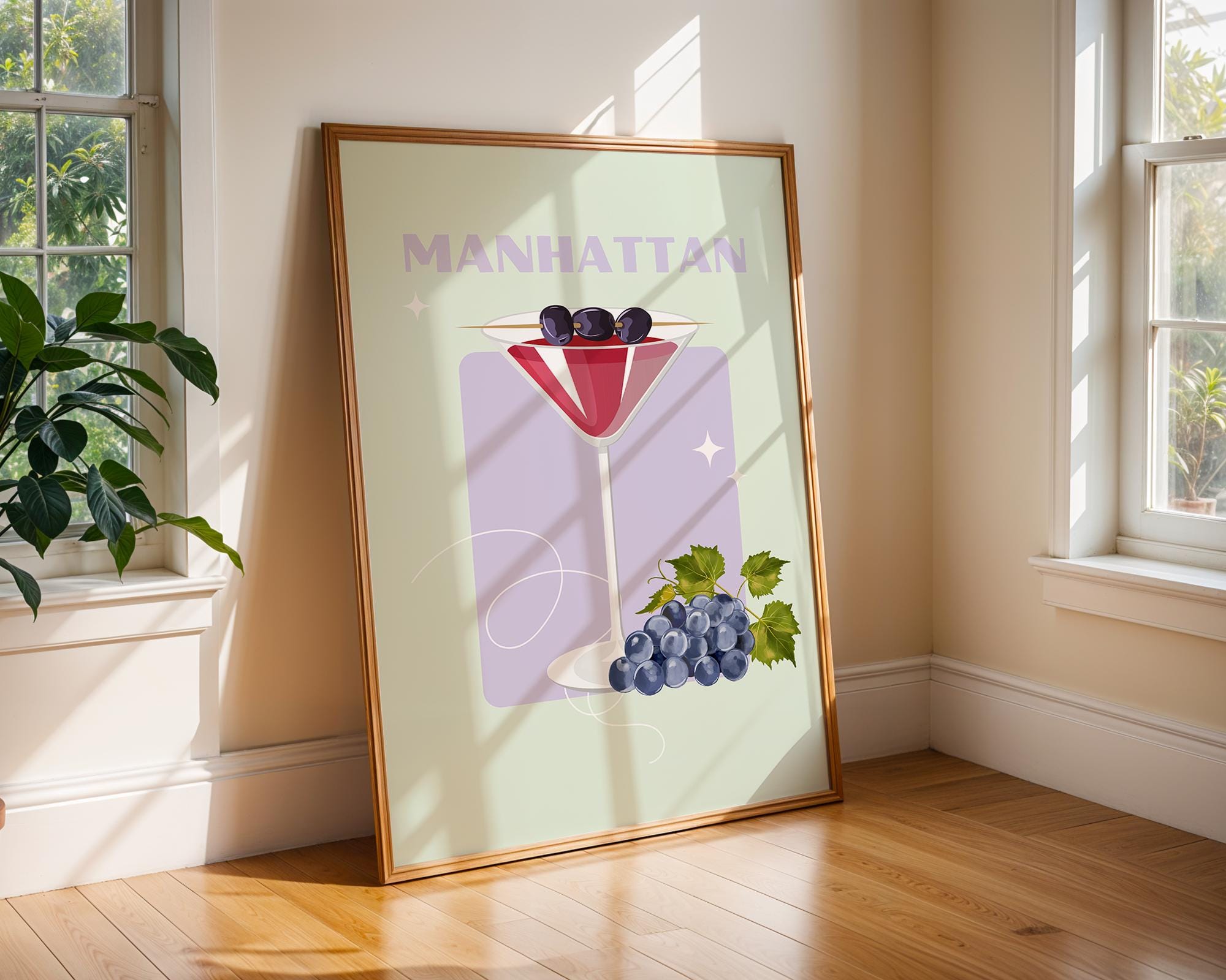 Manhattan Cocktail Print | Retro Bar Illustration, Home Bar Decor wall art print, modern home decor, unframed artwork by Nomad & Nest