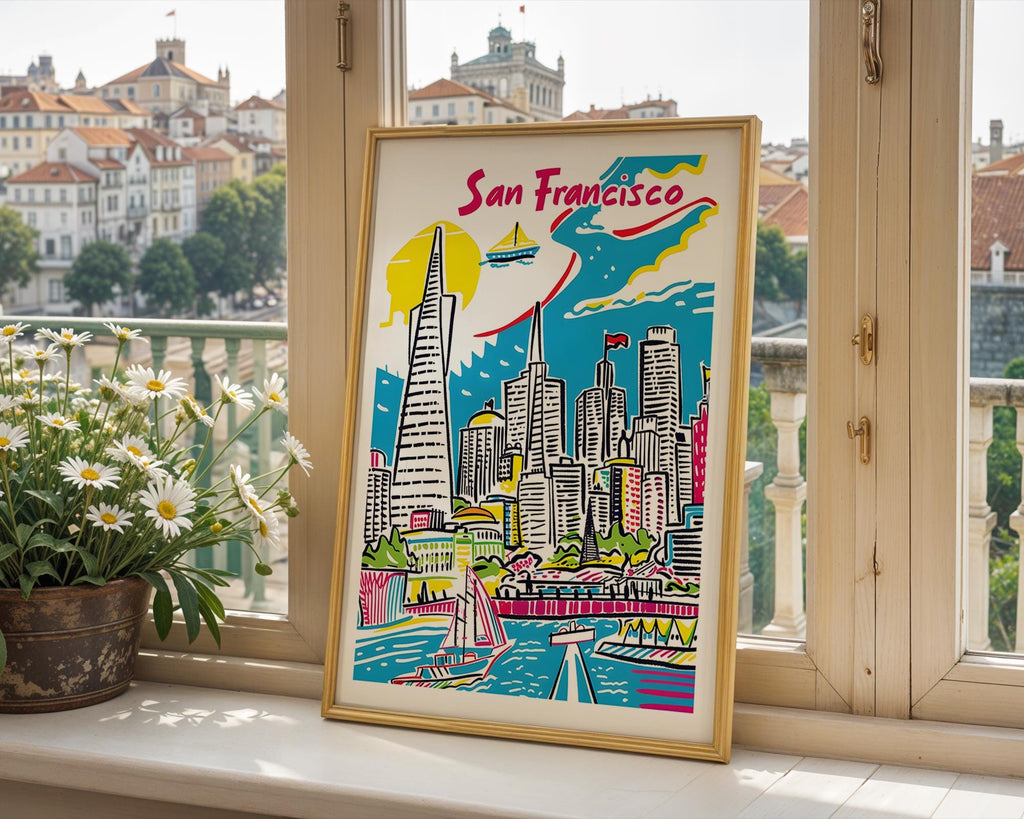 San Francisco Travel Poster | Colorful Cityscape Art Print wall art print, modern home decor, unframed artwork by Nomad & Nest