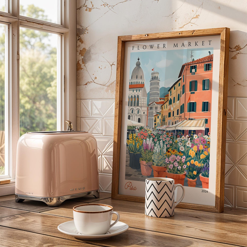 Pisa Flower Market Print | Italian Cityscape Travel Poster wall art print, modern home decor, unframed artwork by Nomad & Nest