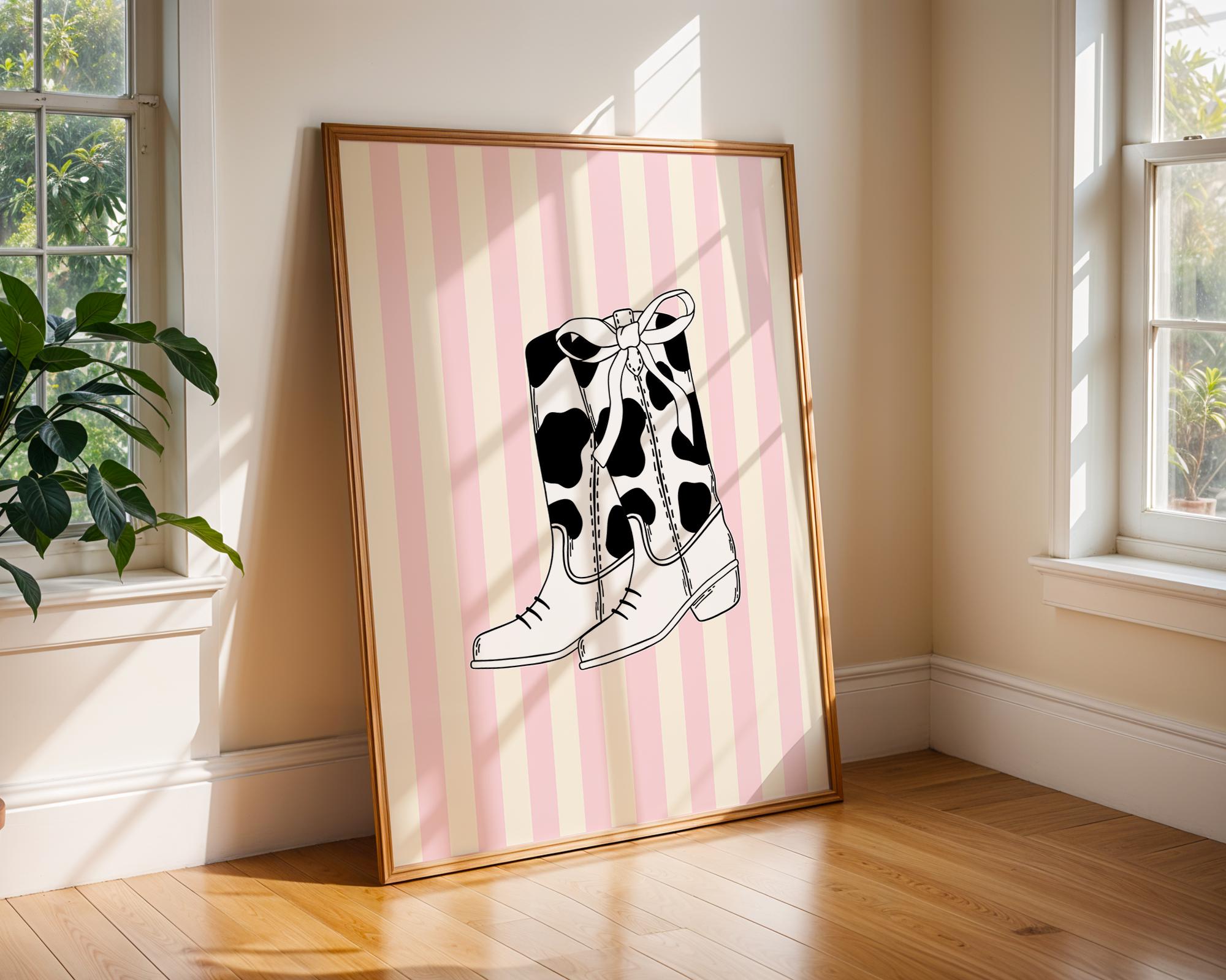 Cowboy Boots Print | Pink Striped Western Wall Decor wall art print, modern home decor, unframed artwork by Nomad & Nest