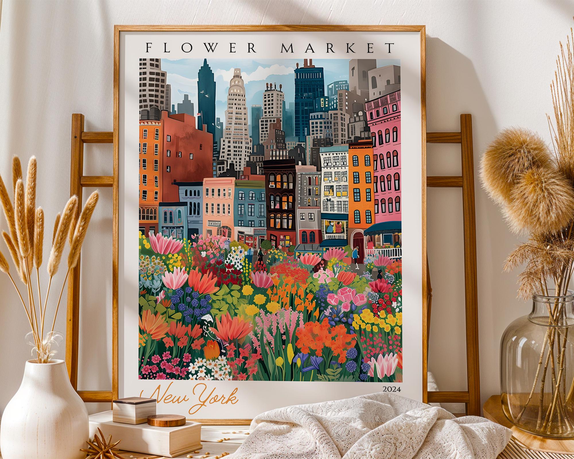 NYC Flower Market Poster | Colorful Botanical Print wall art print, modern home decor, unframed artwork by Nomad & Nest