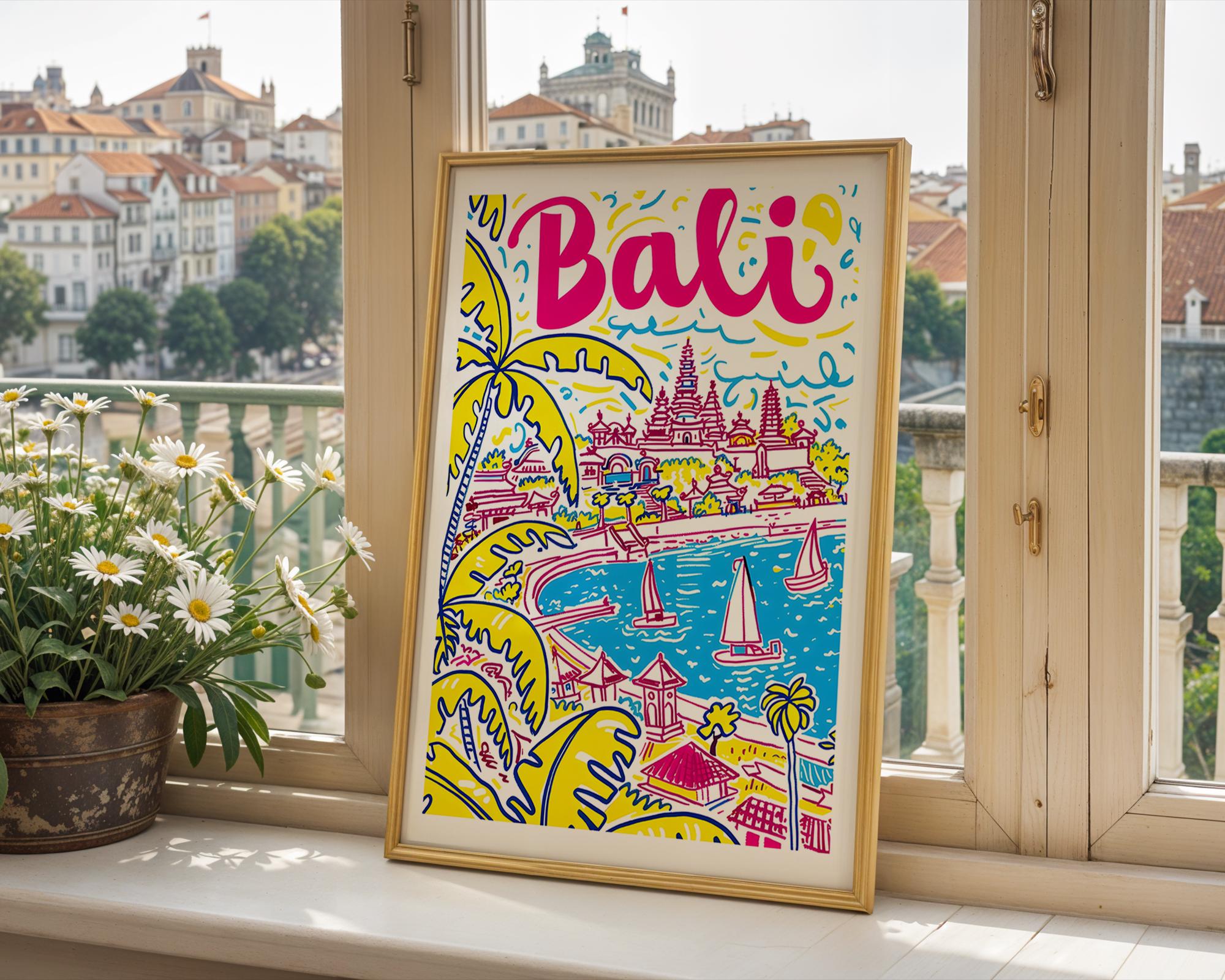Bali Travel Poster | Colourful Island Art Print wall art print, modern home decor, unframed artwork by Nomad & Nest