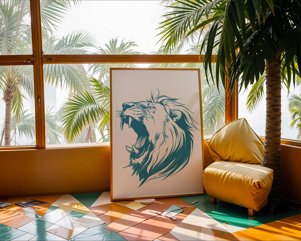 Intense Blue Lion Roaring Print, Modern Safari Wall Art wall art print, modern home decor, unframed artwork by Nomad & Nest