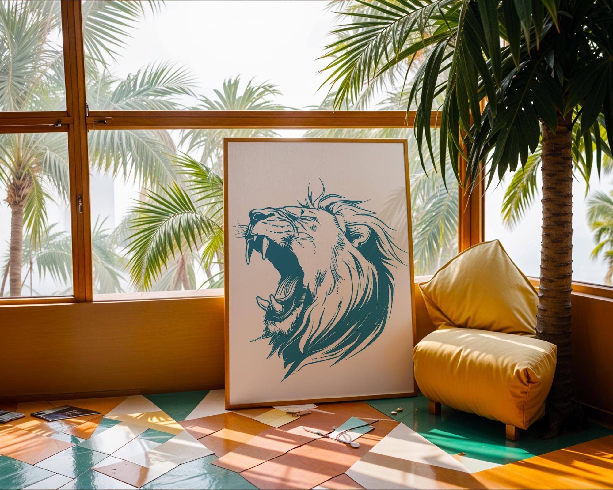 Intense Blue Lion Roaring Print, Modern Safari Wall Art wall art print, modern home decor, unframed artwork by Nomad & Nest