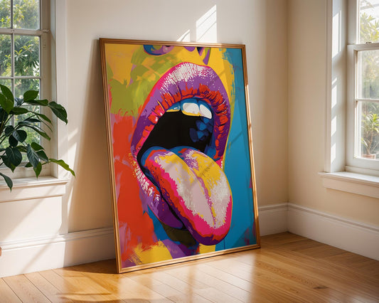 Colourful Prints | Pop Art Lips Print |  Tongue, Modern Home Decor wall art print, modern home decor, unframed artwork by Nomad & Nest