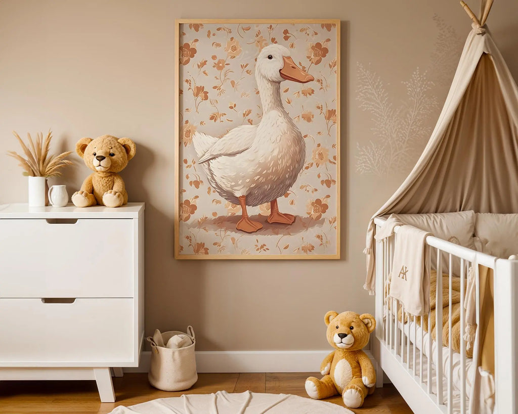 Playroom Ideas | Vintage Goose Nursery Wall Art – Neutral Farm Baby Print wall art print, modern home decor, unframed artwork by Nomad & Nest