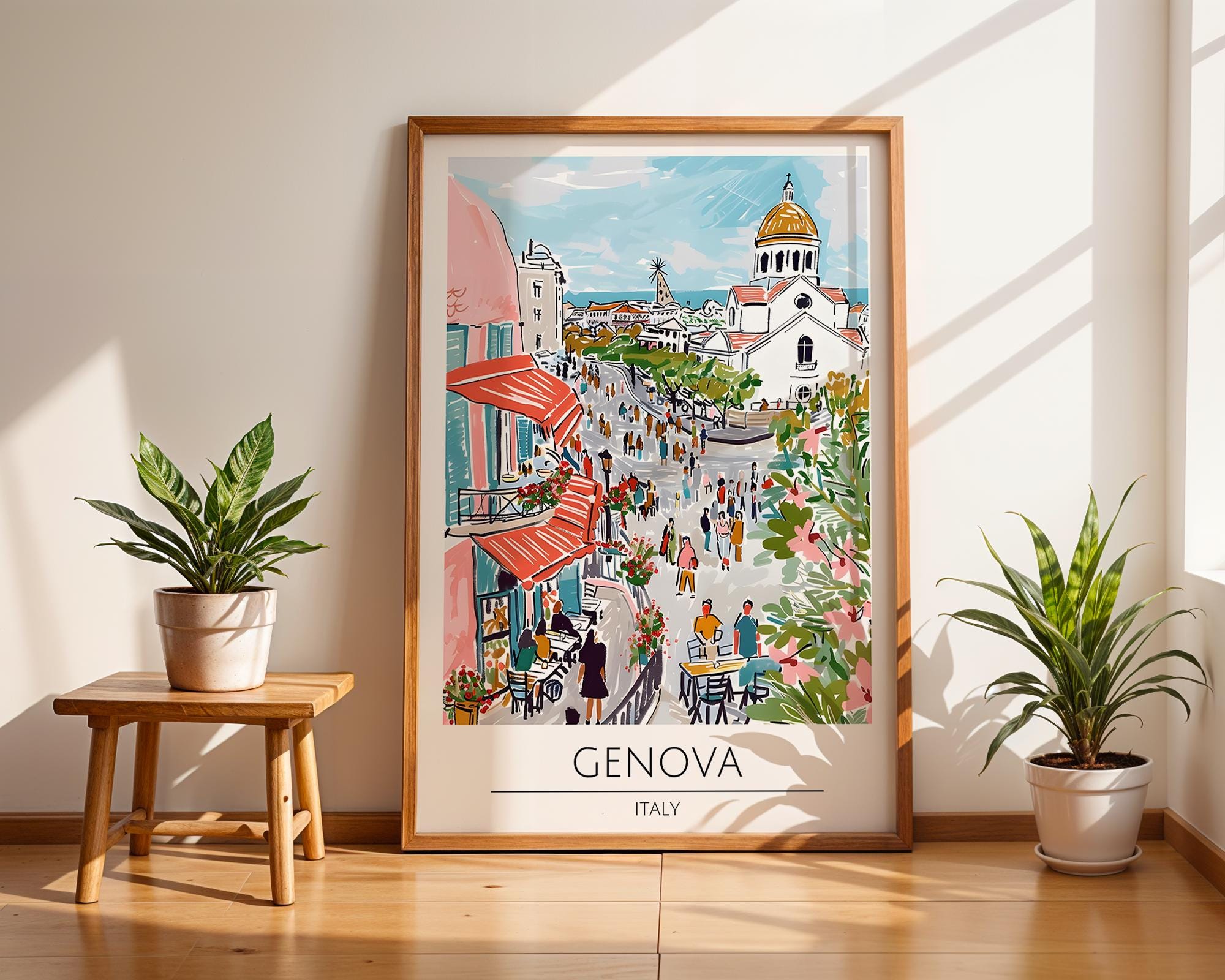 Genova Italy Art Print | Mediterranean Market Scene Wall Decor wall art print, modern home decor, unframed artwork by Nomad & Nest