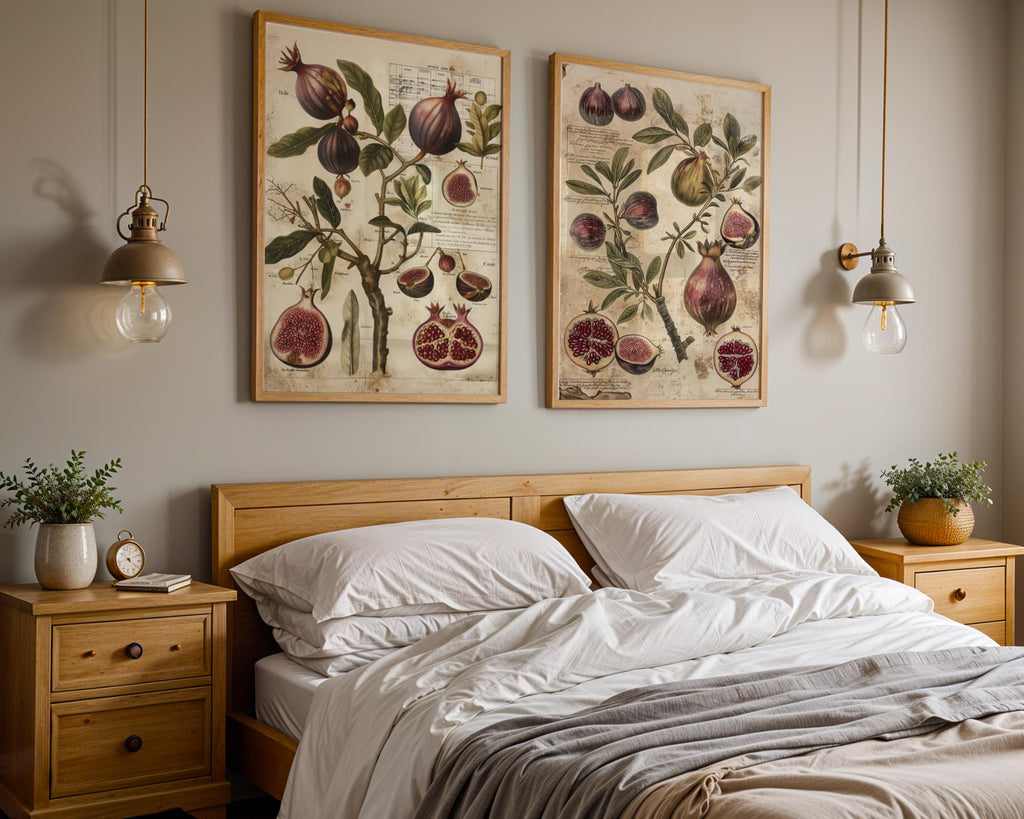 Vintage Fruit Print Set | Fig and Pomegranate Botanical Art wall art print, modern home decor, unframed artwork by Nomad & Nest