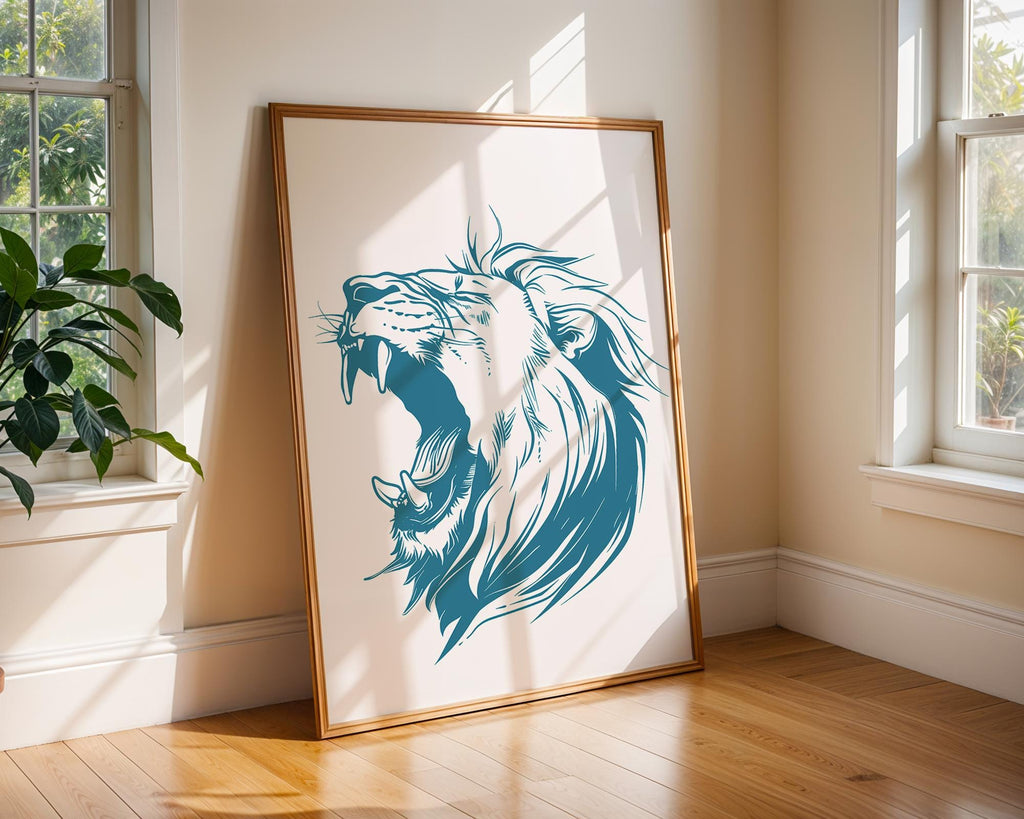 Intense Blue Lion Roaring Print, Modern Safari Wall Art wall art print, modern home decor, unframed artwork by Nomad & Nest