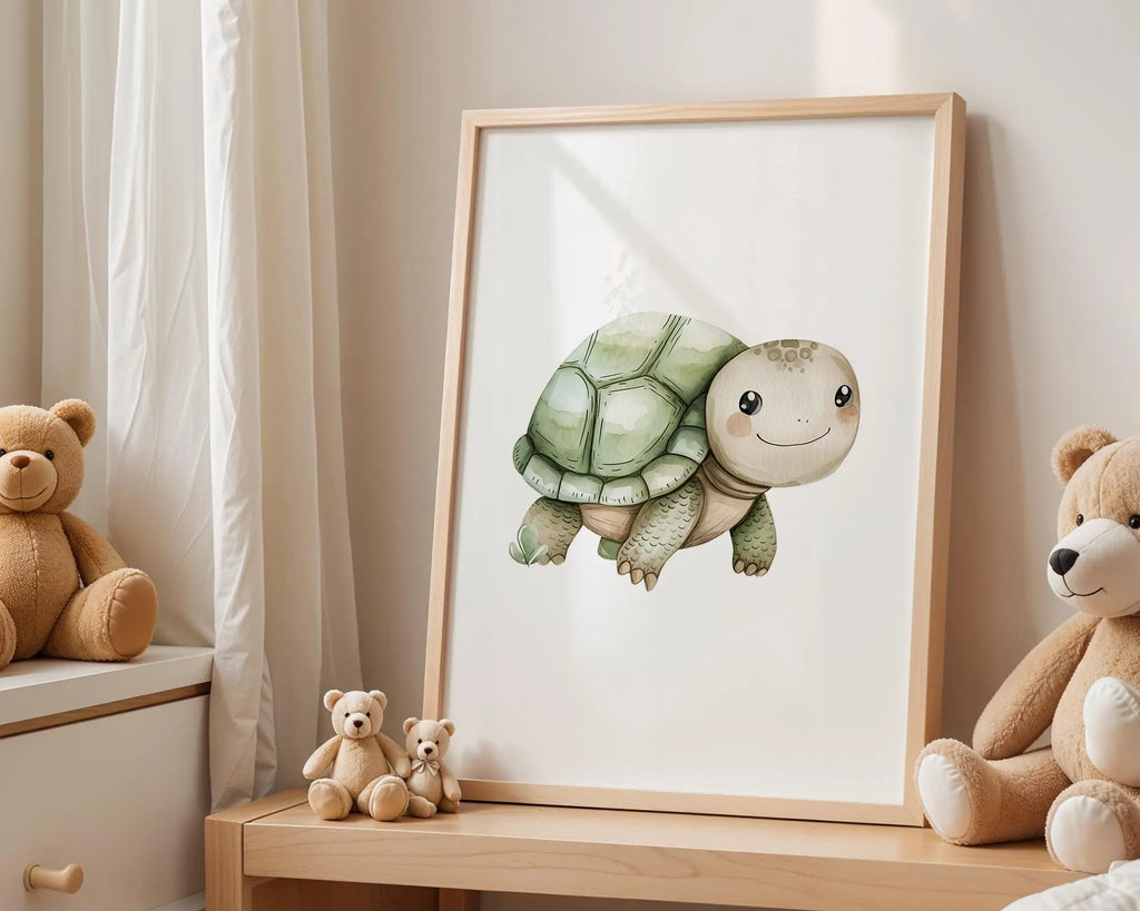 Playroom Ideas | Turtle Nursery Wall Art | Woodland Animal Baby Decor wall art print, modern home decor, unframed artwork by Nomad & Nest