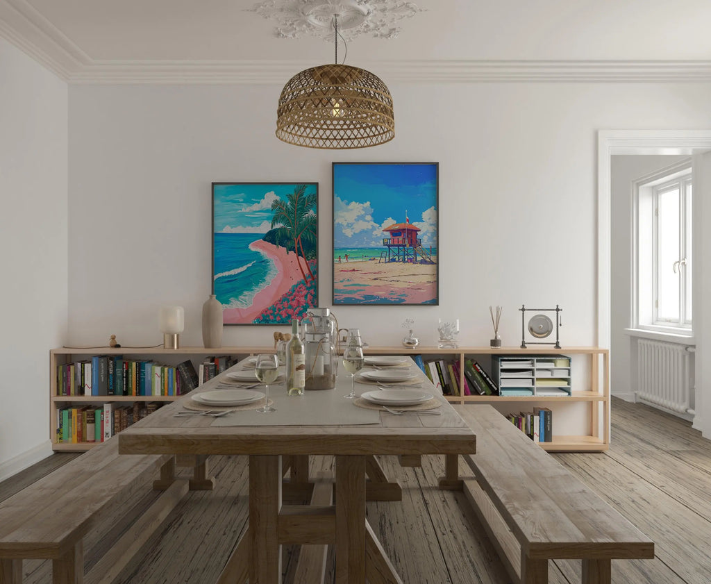Colourful Prints | Beach Prints Set • Palm Tree & Lifeguard Tower Coastal Art wall art print, modern home decor, unframed artwork by Nomad & Nest