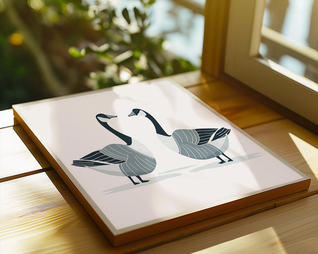 Blue Geese Print, Scandinavian Animal Illustration, Farmhouse Decor wall art print, modern home decor, unframed artwork by Nomad & Nest