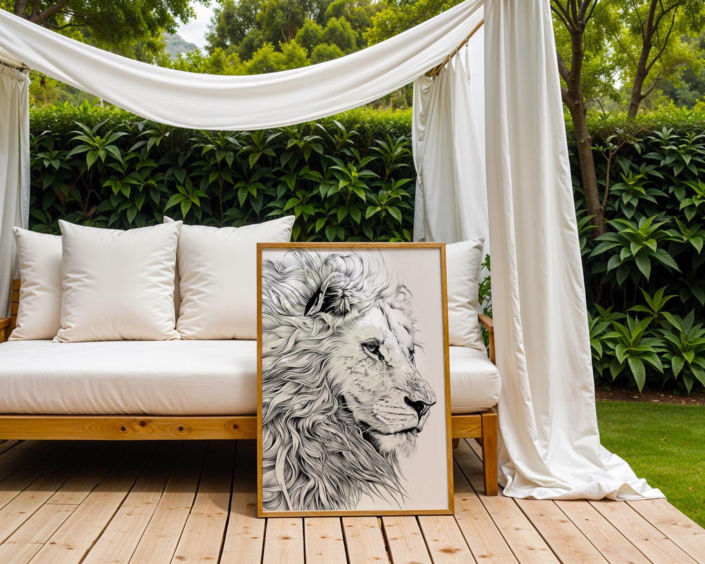 Lion Portrait Art Print | Black and White Safari Animal Illustration wall art print, modern home decor, unframed artwork by Nomad & Nest