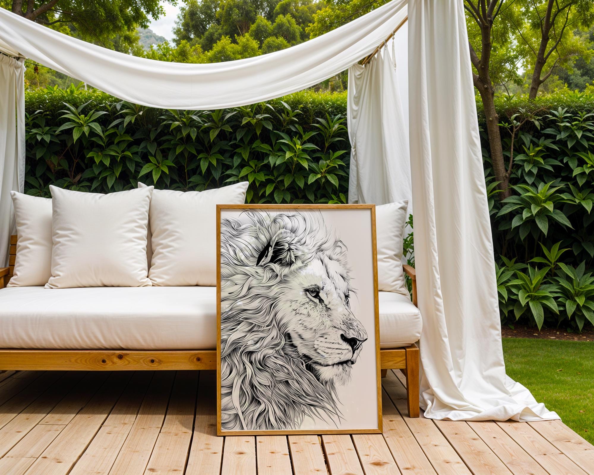 Lion Portrait Art Print | Black and White Safari Animal Illustration wall art print, modern home decor, unframed artwork by Nomad & Nest