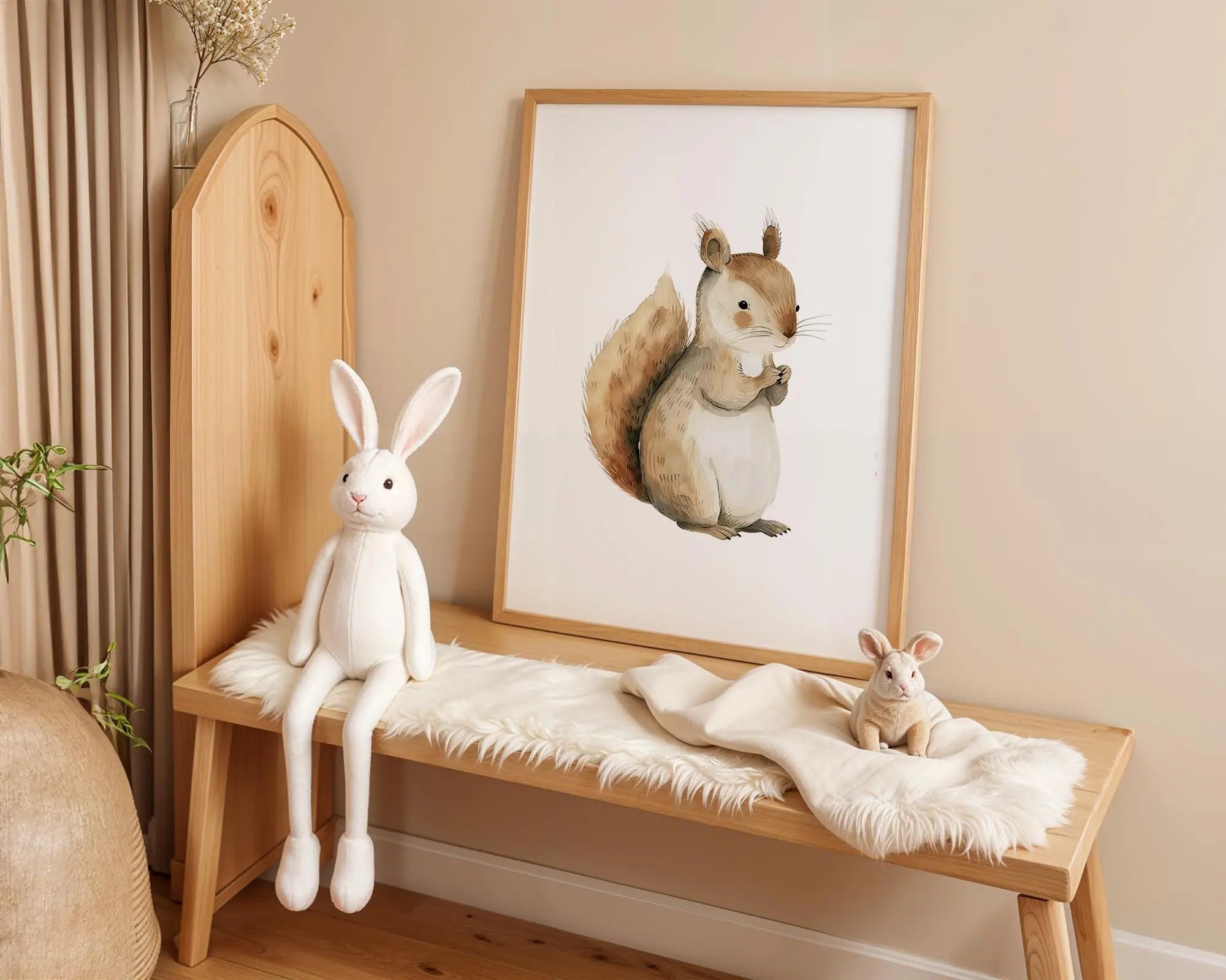 Playroom Ideas | Squirrel Nursery Wall Art | Woodland Animal Baby Illustration wall art print, modern home decor, unframed artwork by Nomad & Nest