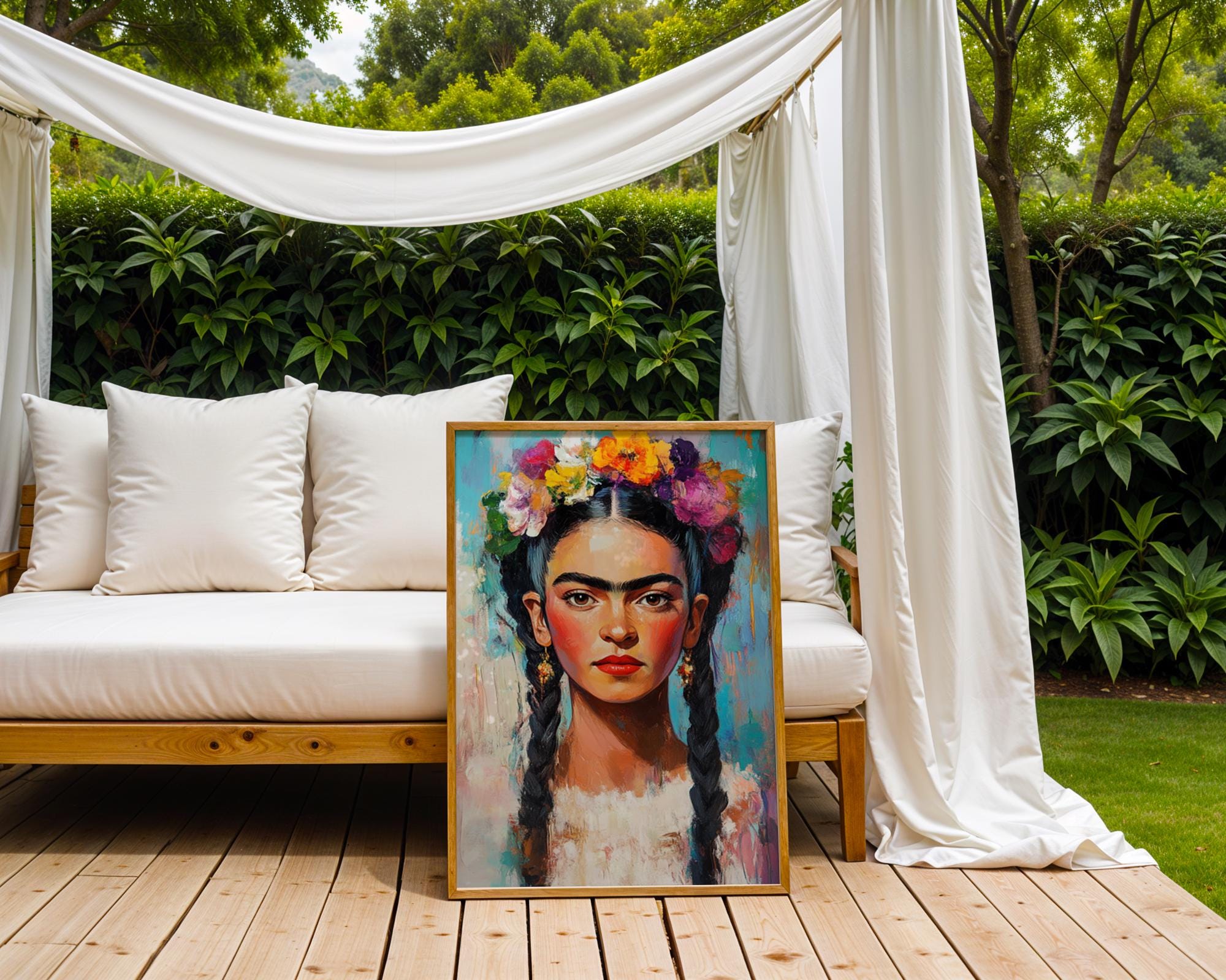 Frida Kahlo Portrait Print | Impasto Floral Crown, Mexican Folk Art wall art print, modern home decor, unframed artwork by Nomad & Nest