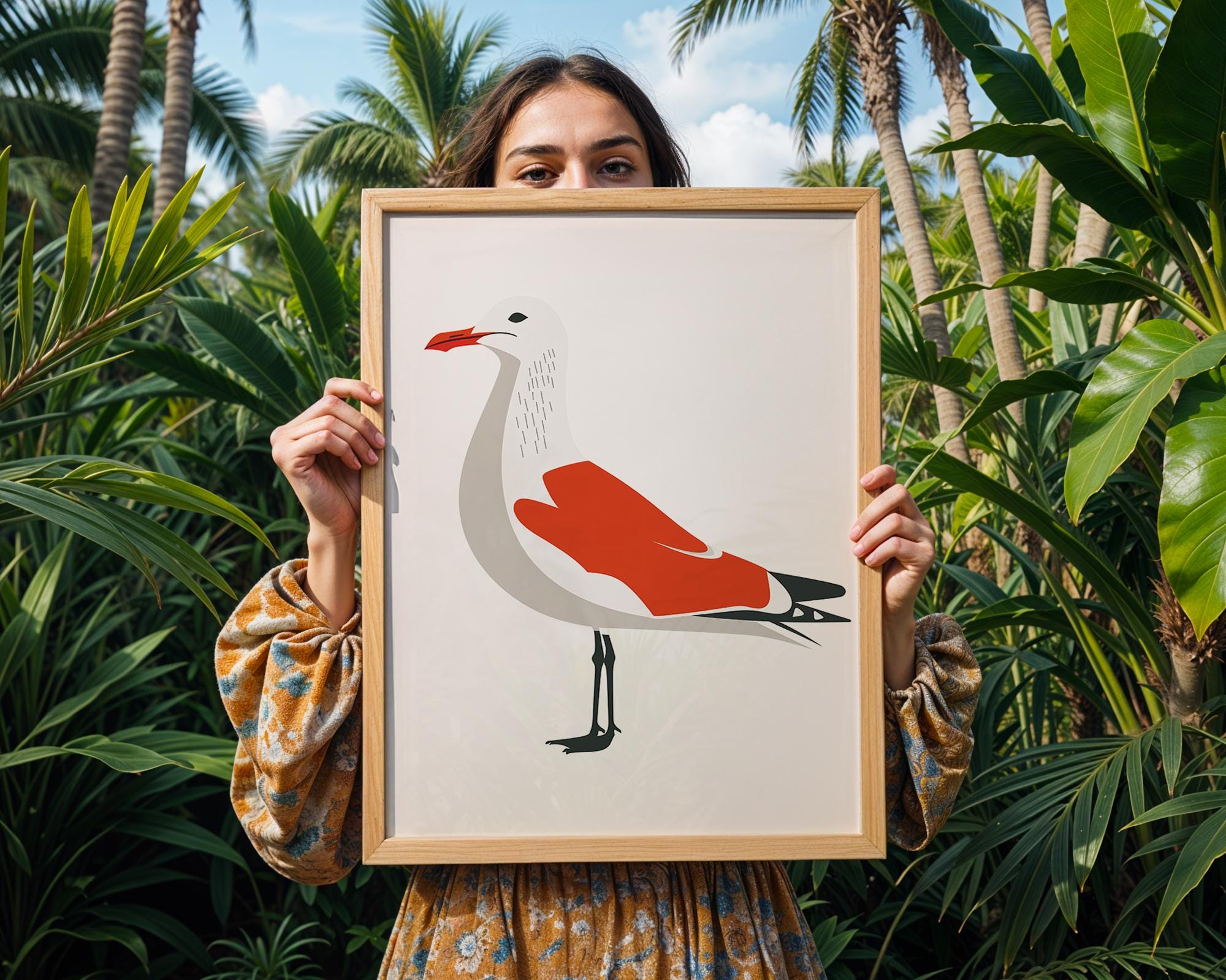 Red Seagull Art Print, Coastal Home Decor, Modern Sea Bird Illustration wall art print, modern home decor, unframed artwork by Nomad & Nest
