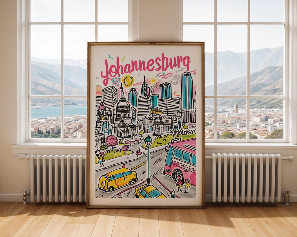 Johannesburg South Africa Art Print | Colorful Travel Poster wall art print, modern home decor, unframed artwork by Nomad & Nest