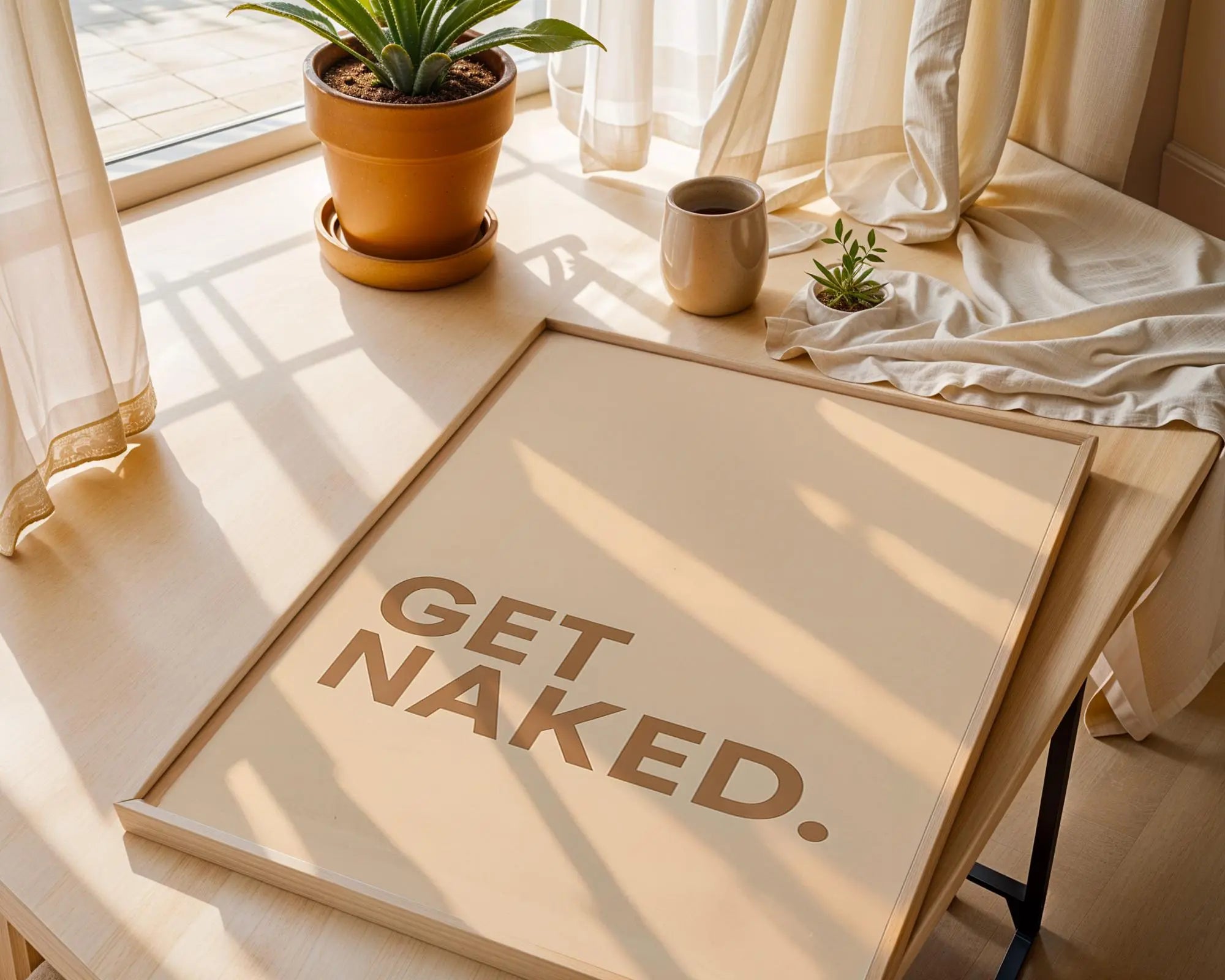 Positive Emotion | Get Naked Wall Art | Bold Modern Typography | Playful Bathroom Decor | Minimal Statement Poster wall art print, modern home decor, unframed artwork by Nomad & Nest