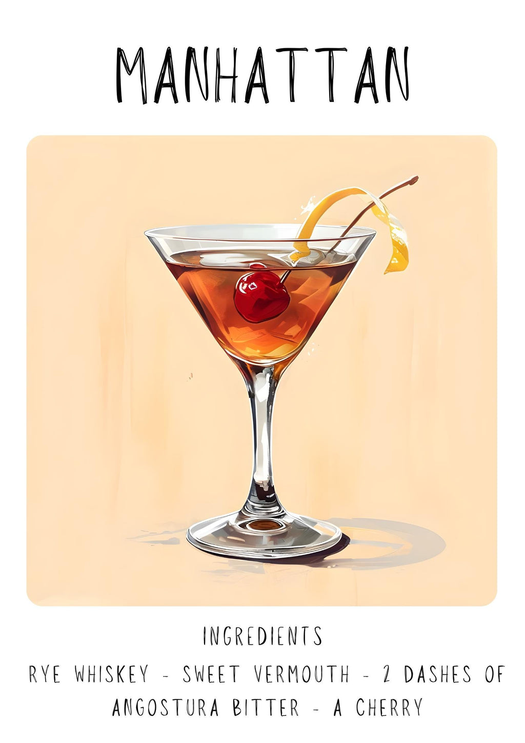Manhattan Cocktail Art Print | Minimalist Bar Cart Decor wall art print, modern home decor, unframed artwork by Nomad & Nest