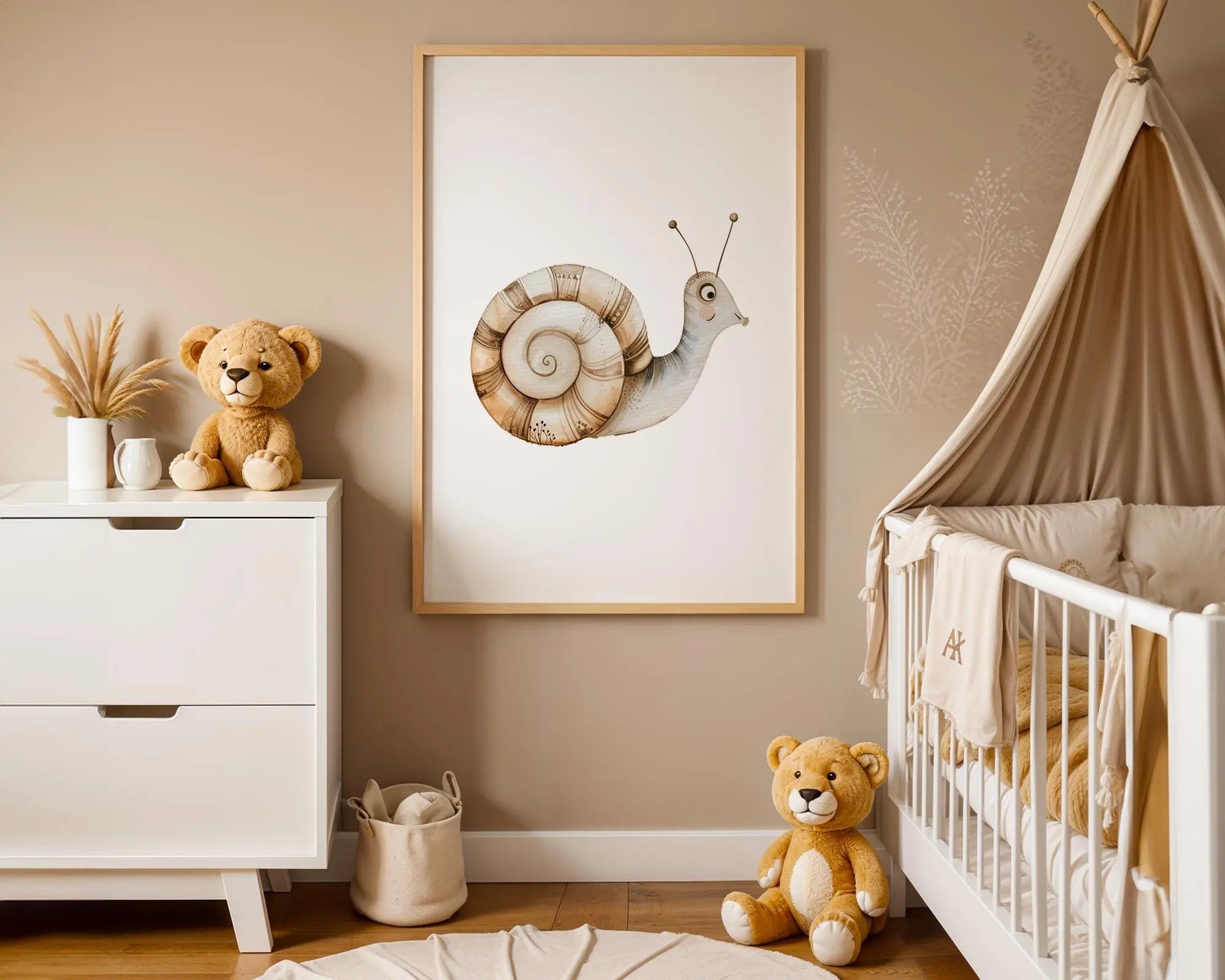 Playroom Ideas | Snail Nursery Wall Art | Garden Insect Baby Illustration wall art print, modern home decor, unframed artwork by Nomad & Nest