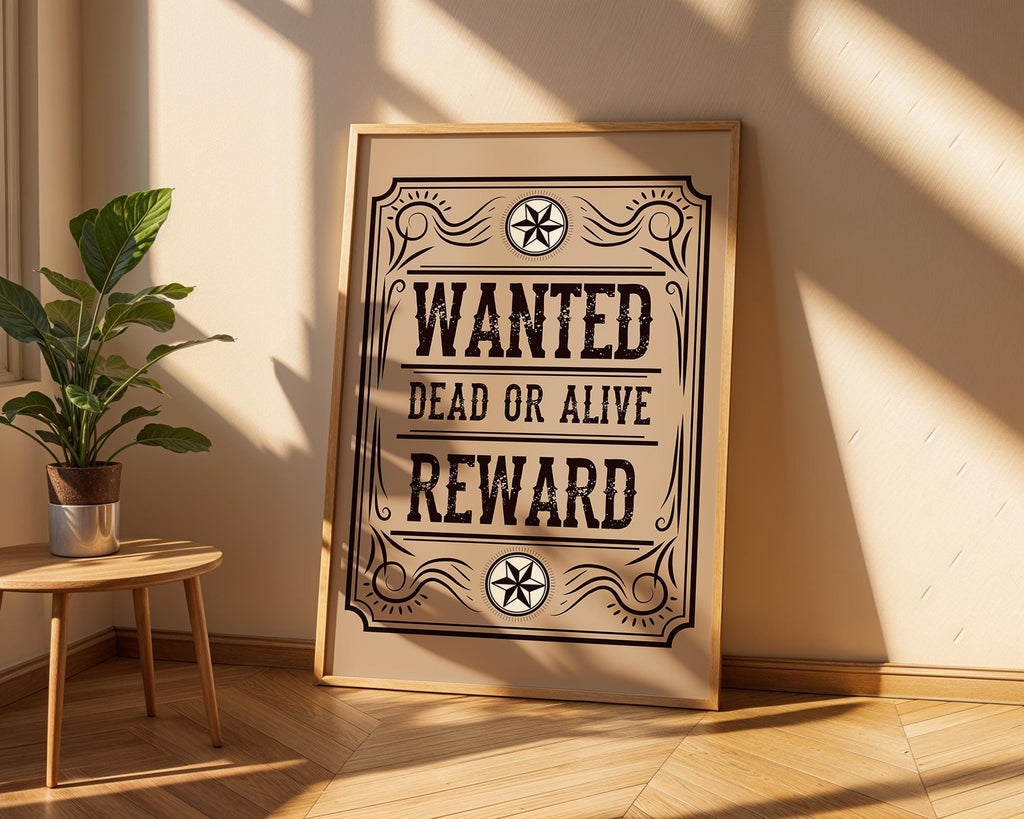 Vintage 'Wanted' Poster | Western Cowboy Reward Sign wall art print, modern home decor, unframed artwork by Nomad & Nest