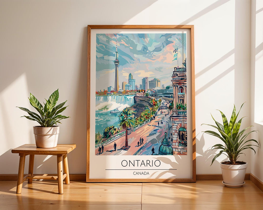 Ontario Canada Travel Wall Art | Niagara Falls & CN Tower Poster | Illustrated Canadian Cityscape Print Decor | Bedroom Decor wall art print, modern home decor, unframed artwork by Nomad & Nest
