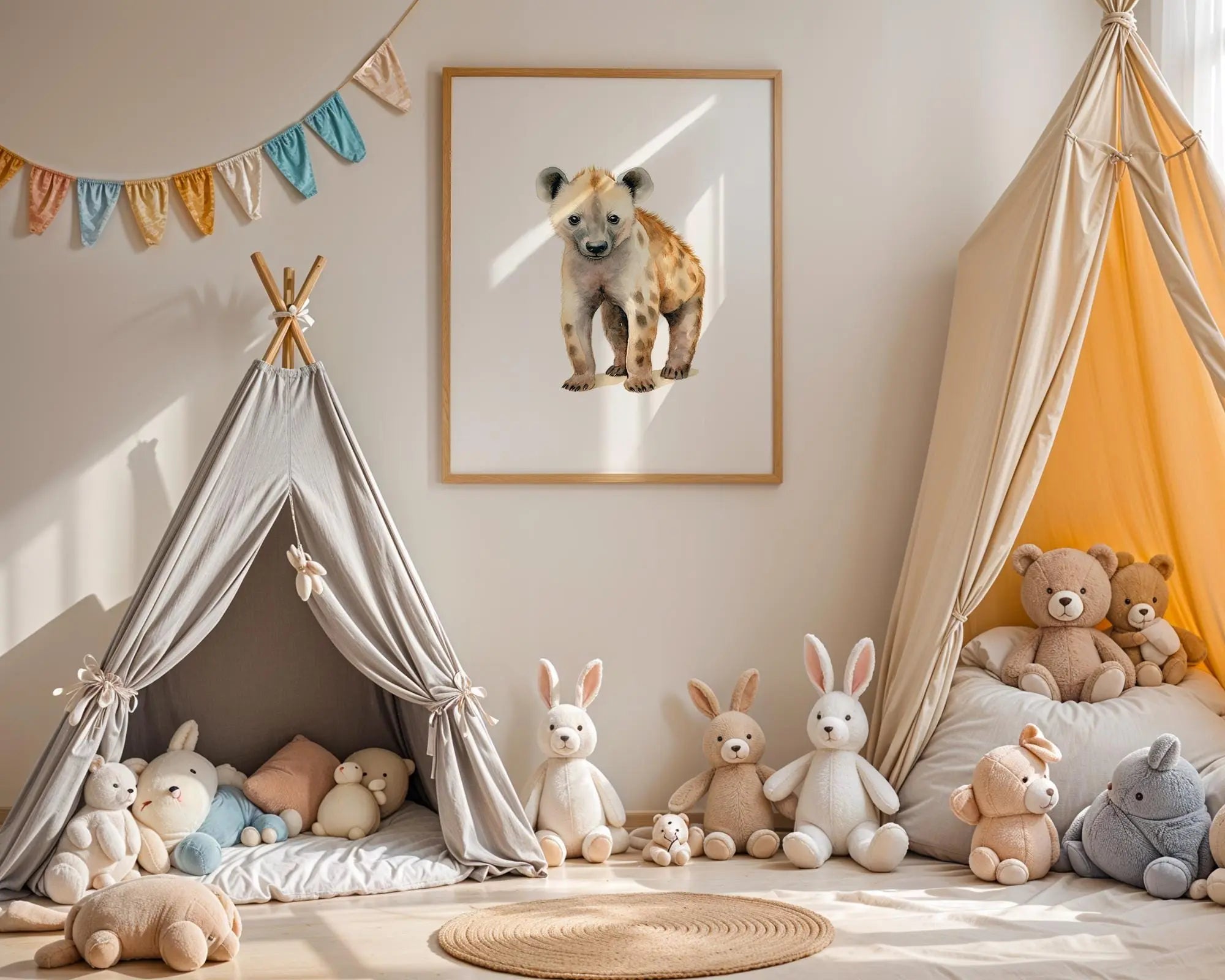 Playroom Ideas | Baby Hyena Nursery Wall Art | Safari Animal Baby Print wall art print, modern home decor, unframed artwork by Nomad & Nest