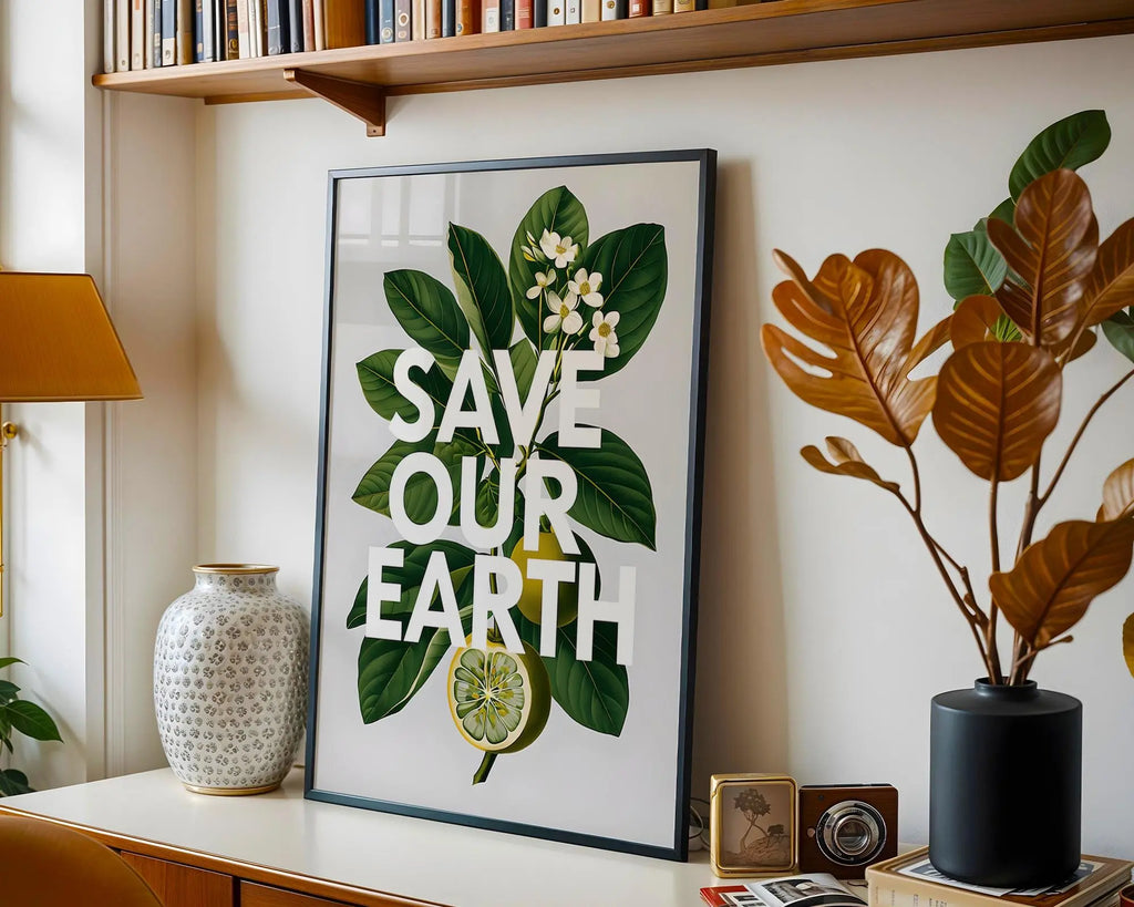 Botanical Save Our Earth Print | Eco-Conscious Wall Art wall art print, modern home decor, unframed artwork by Nomad & Nest