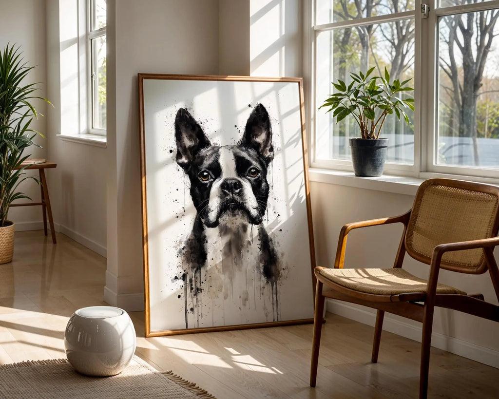 Boston Terrier Watercolour Print | Modern Dog Portrait Art wall art print, modern home decor, unframed artwork by Nomad & Nest