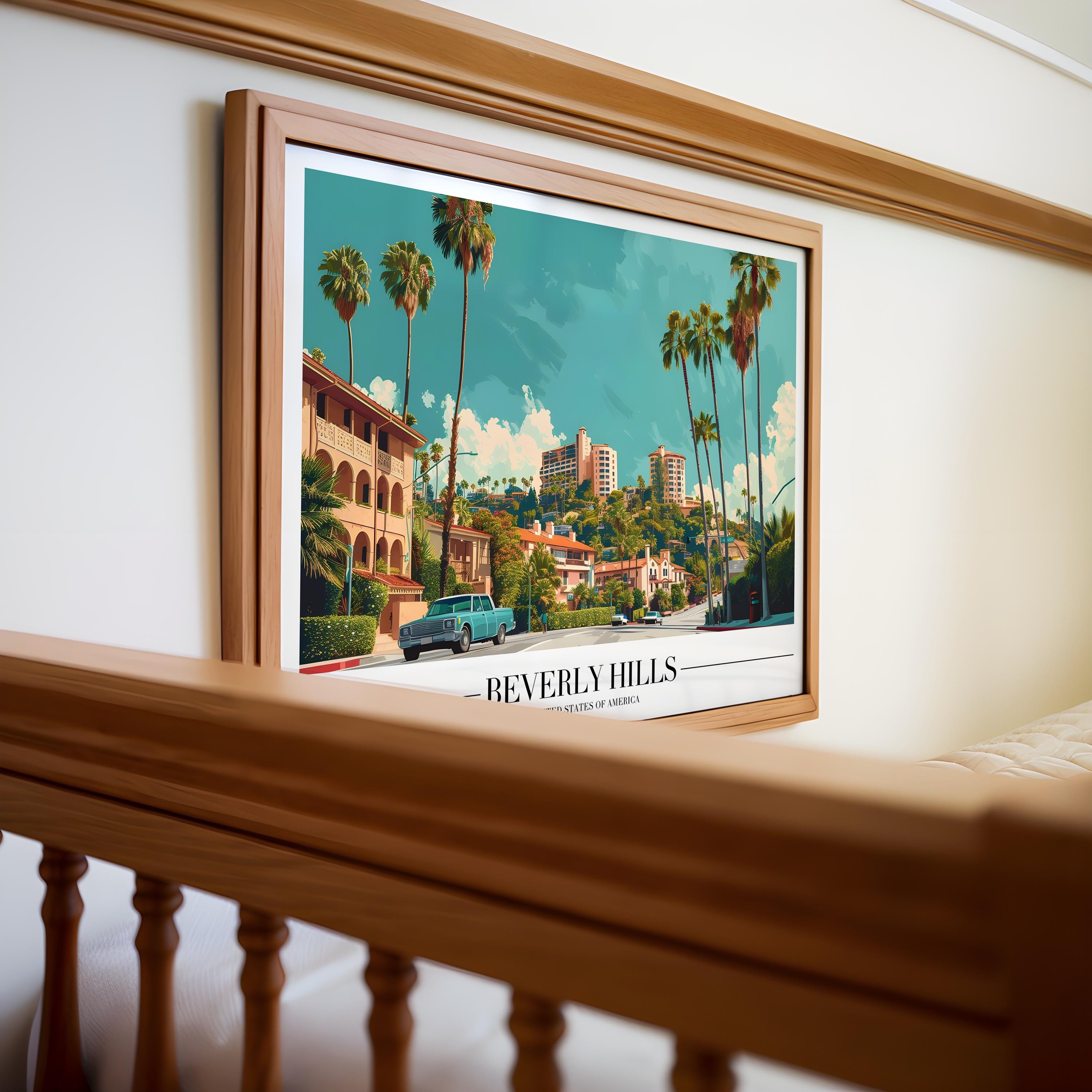 Beverly Hills Travel Poster | Retro Palm Tree Print wall art print, modern home decor, unframed artwork by Nomad & Nest