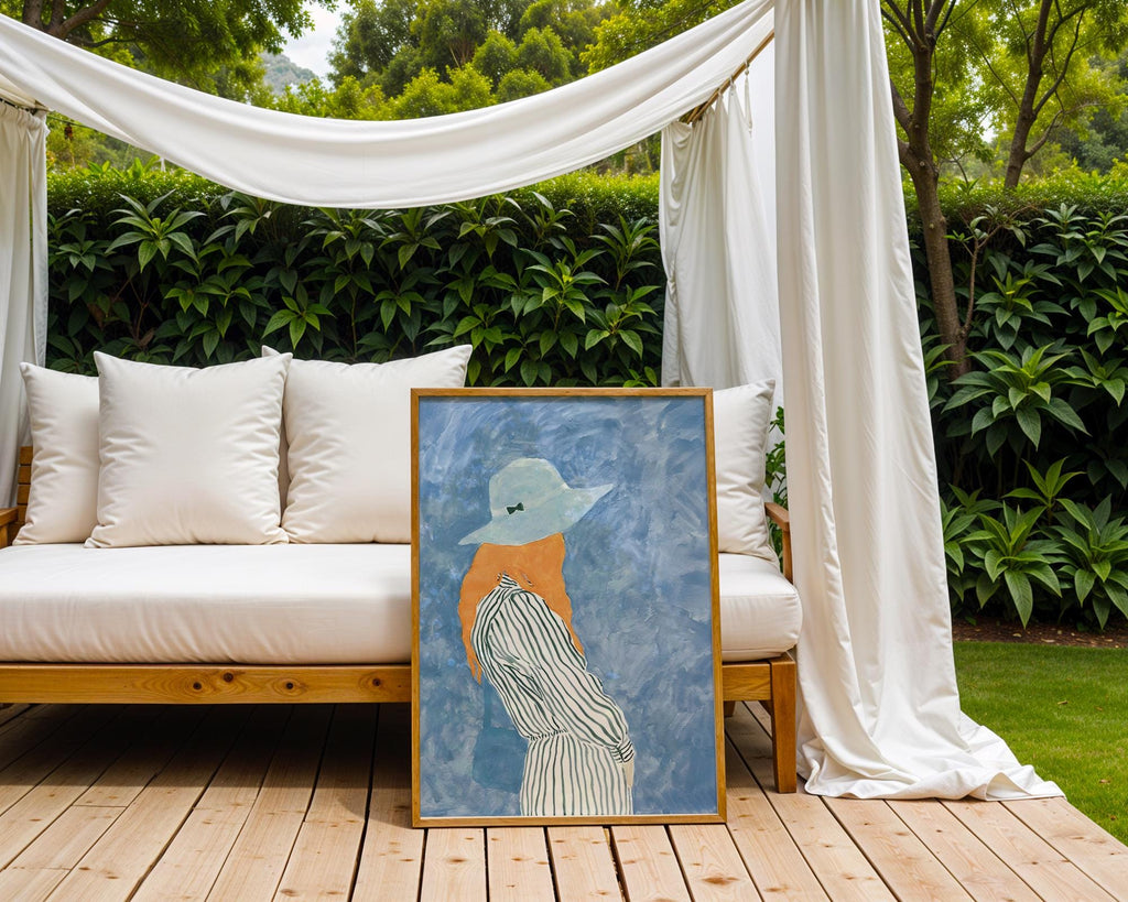 Woman in Blue Hat Art Print | Chic Fashion Illustration wall art print, modern home decor, unframed artwork by Nomad & Nest