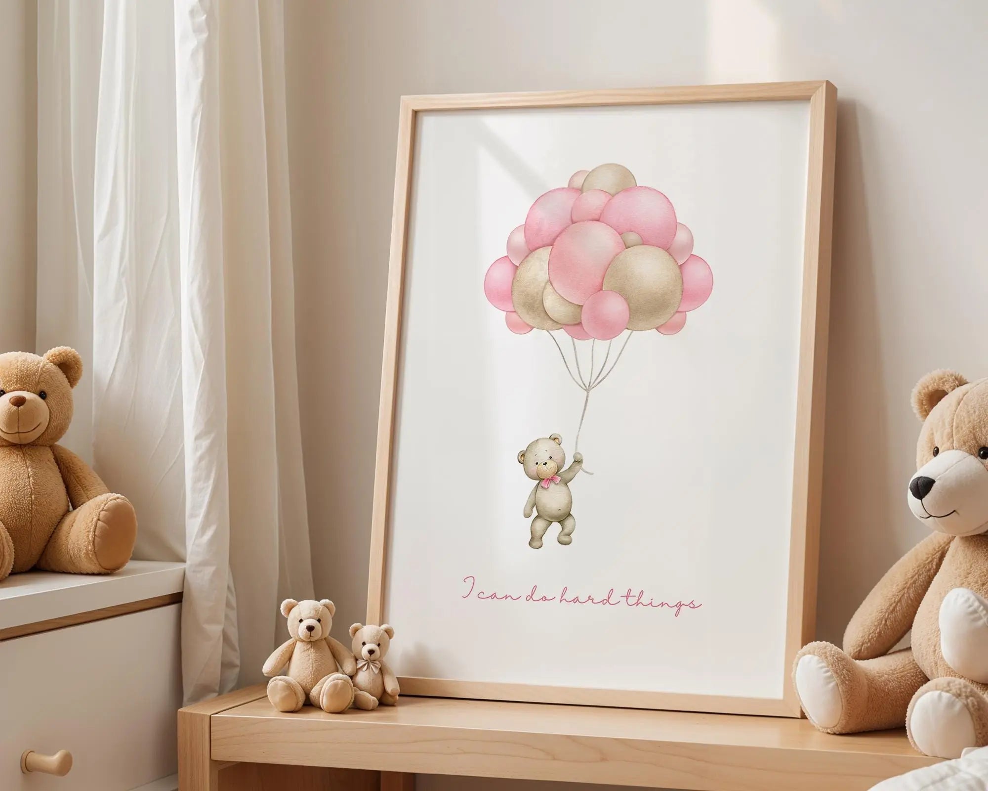 Playroom Ideas | Floating Bear Nursery Wall Art | Dreamy Balloon Baby Print wall art print, modern home decor, unframed artwork by Nomad & Nest