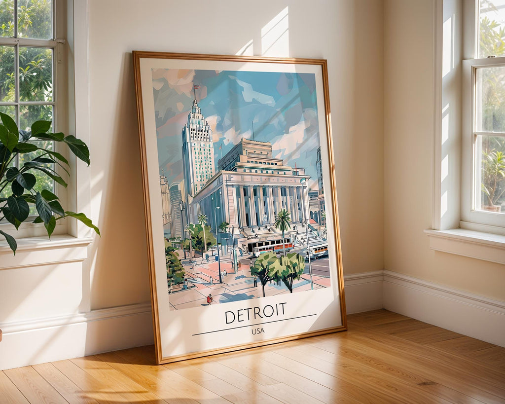 Detroit Architecture Print | Michigan Skyline Poster, Urban Travel Art wall art print, modern home decor, unframed artwork by Nomad & Nest