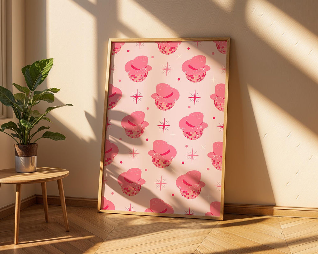 Pink Disco Cowboy Hat Art Print | Retro Western Decor wall art print, modern home decor, unframed artwork by Nomad & Nest