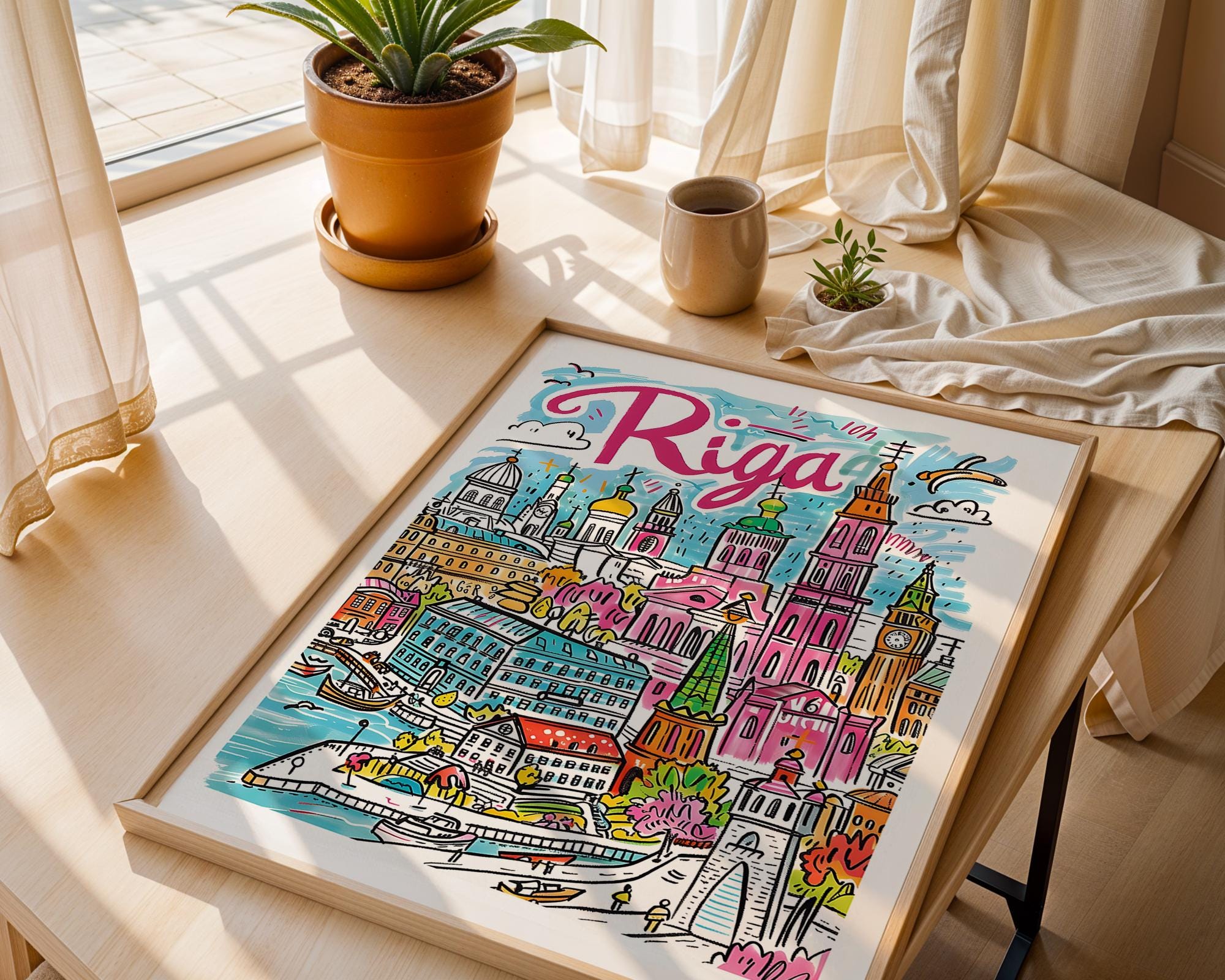 Riga Latvia Travel Poster | Colorful Baltic City Illustration wall art print, modern home decor, unframed artwork by Nomad & Nest