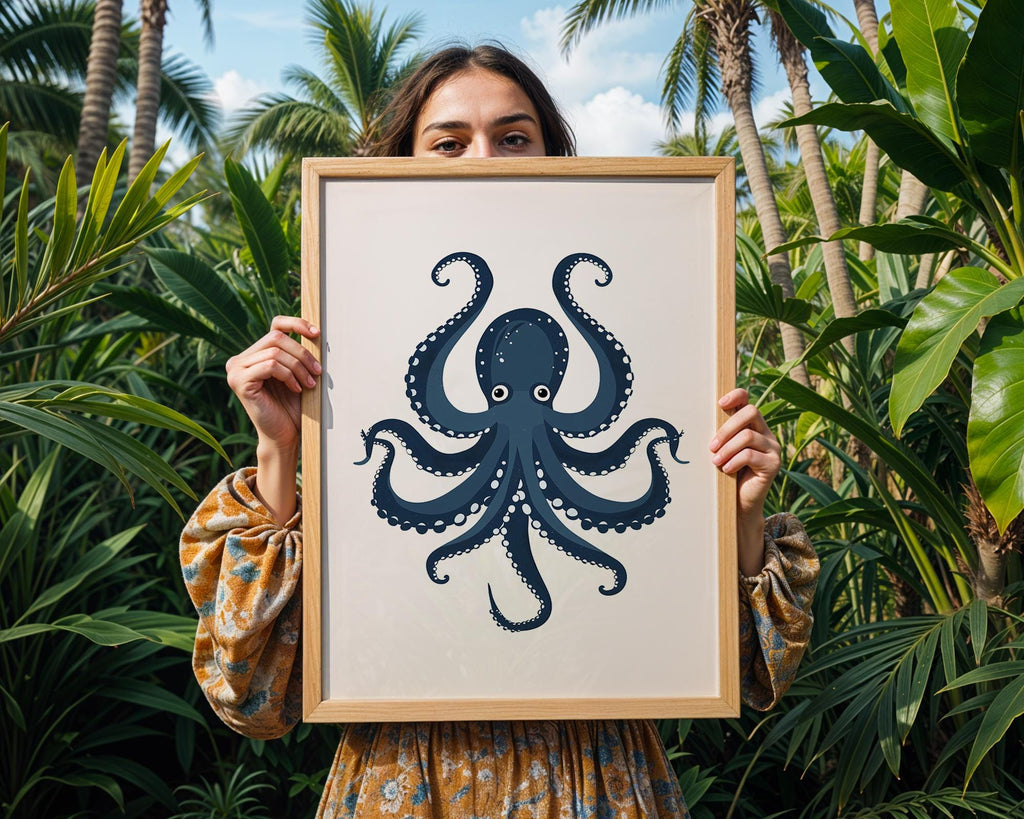 Blue Octopus Print, Quirky Nautical Wall Art wall art print, modern home decor, unframed artwork by Nomad & Nest